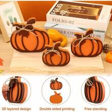 3 Pcs Fall Pumpkin Wooden Signs Decorations 3D Pumpkin Tabletop Sign Autumn Pumpkins Tiered Tray Decor Fall Pumpkins Wood Blocks Autumn Harvest Thanksgiving Home Kitchen Farmhouse Table Decor - Orange - View 4