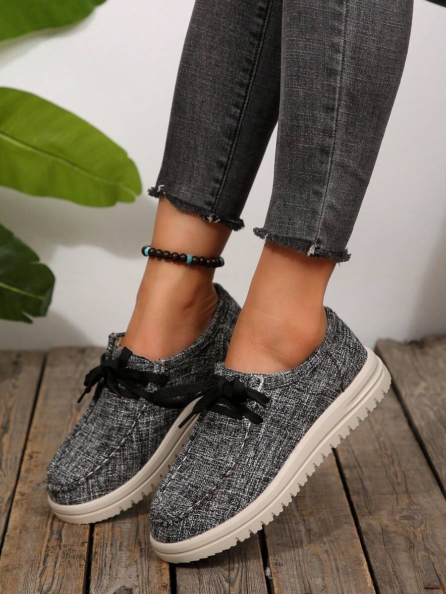 1 paire de nouvelles chaussures de sport casual pour femmes, couleur unie, tricot sport à lacets, convient pour le casual, les vacances, la maison, le bureau, toutes les saisons