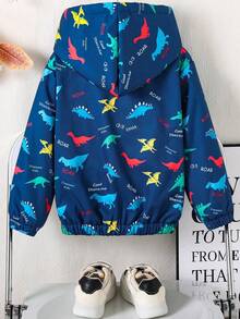 Tween Boy Cartoon Dinosaur Print Thermal Lined Thick Warm Hoodie Jacket