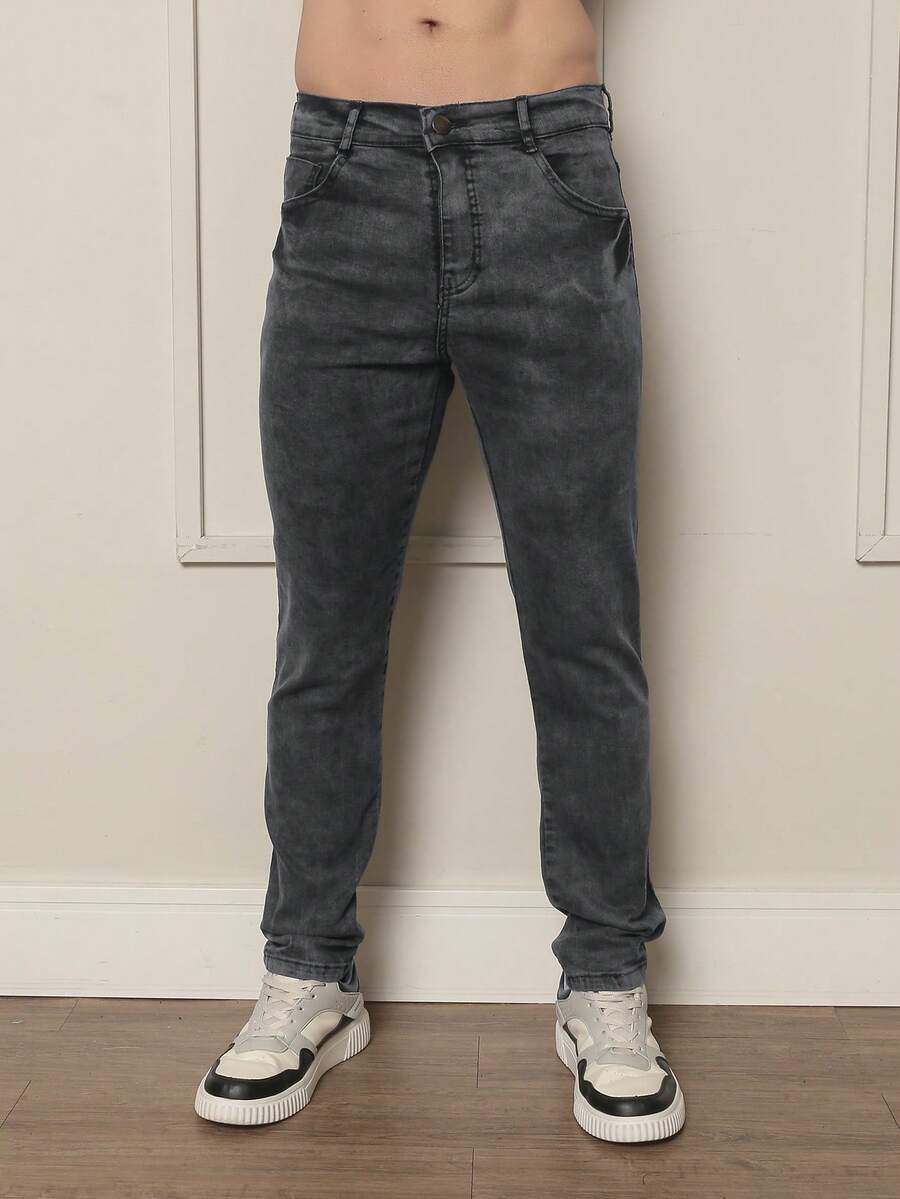 Men's Premium Jeans With Lycra Elastane Stretch Slim Fit Skinny - 深灰色 - 查看 1