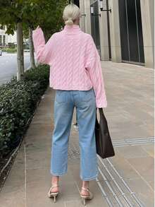 Fashionable Turtleneck Cable Knit Sweater, Soft And Comfortable, Suitable For Casual Commute And Travel In Autumn/Winter