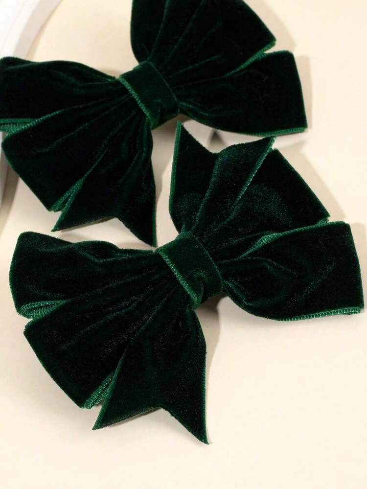 2pcs Dark Green Velvet Hair Bows For Girls Plain Bow Alligator Clips Solid Color Bow Hair Clips Fall Winter Barrettes New Year Gift For Kids Elegant Hairpins Holiday Party Headpiece Kids Baby Hair Accessories - 多色 4 - 查看 4