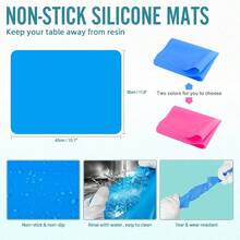 Epoxy Resin Mixing Tools Kit 36Pcs, Reusable Soft Silicone Resin Tools Supplies, Includes A3 Silicone Mats, Measuring Cups, Plastic Pipettes, Stir Sticks, Brushes, Resin Casting Jewelry Making - Azul - Ver 5