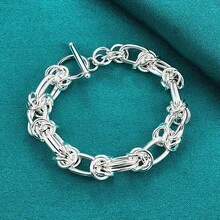 Pulsera de cadena de doble anillo chapada en plata de ley 925 para mujeres, joyería de moda para boda y fiesta