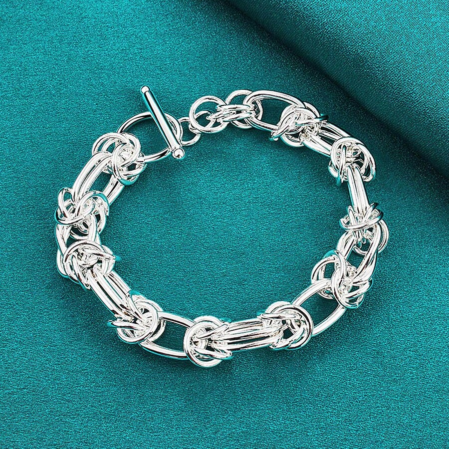 Pulsera de cadena de doble anillo chapada en plata de ley 925 para mujeres, joyería de moda para boda y fiesta