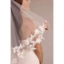 1 pieza Velo de novia de estilo vintage de doble capa, decoración de encaje y flores de alta gama para fotografía