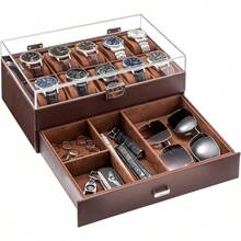 ProCase Watch Case For Men 10 Slot Watch Display Case With Clear Acrylic Lid Mens Watch Box Organizer With Drawer 2Layer Jewelry And Watch Storage Holder For Men Women 10 Slot Espresso