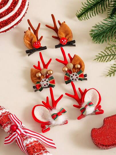 2pcs/Set Cute Cartoon Christmas Reindeer Antler Hair Clips, Suitable For Teenage Girls Christmas Party