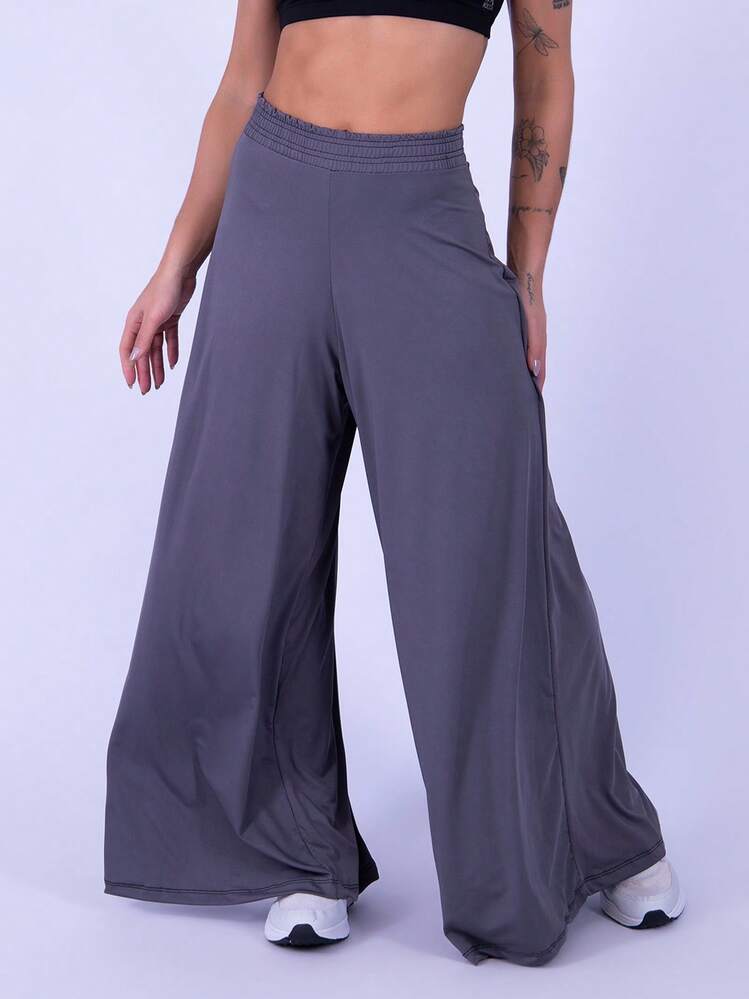 Calça Feminina Pantalona Fluit Estilosa Cintura Alta  Poliéster - Cinza - Visão 10