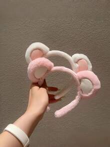 1pc New Plush Bear Headband, Women Cartoon Everyday Makeup Facial Mask Wash Face Sports Headband, Animal Elegant Cute Casual Street Party Polyester Headband, All Seasons, Hairband, Hair Hoop Headbands, Hair Band,