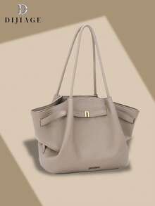 Bolso de hombro de mujer con textura y decoración de letra, bolso de moda sencillo para ir de compras y salir