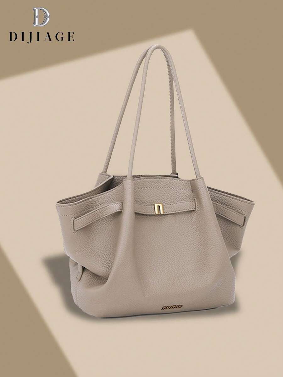 Bolso de hombro de mujer con textura y decoración de letra, bolso de moda sencillo para ir de compras y salir