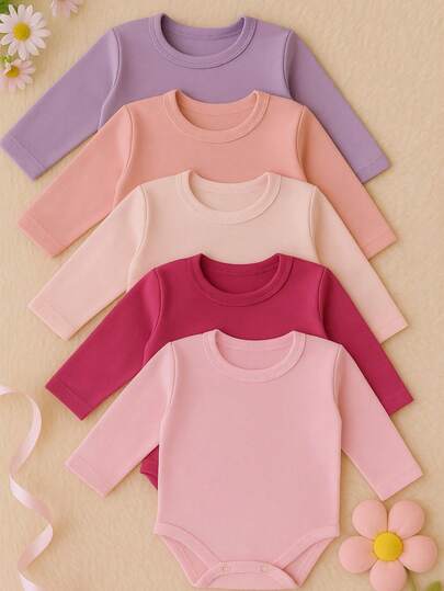 Kit c/5 Body Manga Longa de Bebês Meninas