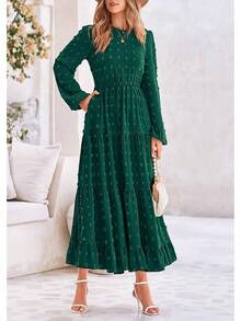 Swiss Dot A Line Maxi Dress Dresseshalloween - 墨綠色 - 查看 4