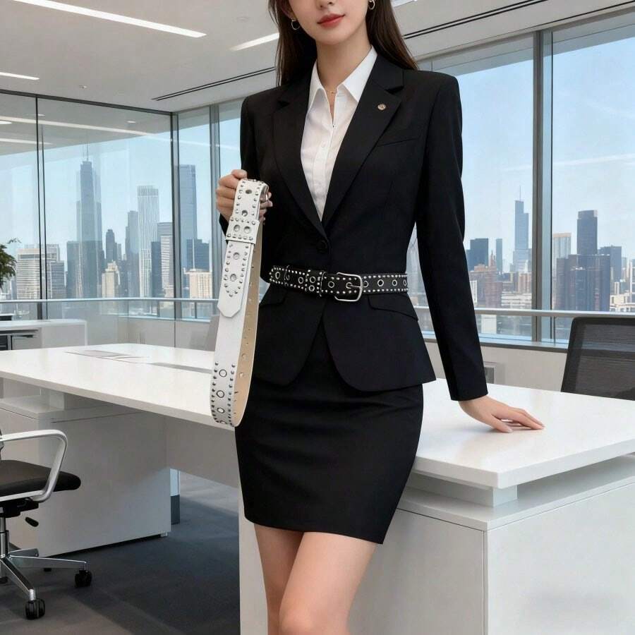 1pc Women's Belt Fashionable Rivet Belt Needle Buckle Belt Street Punk HipHop Style Y2K Belt Paired With Skirt Jeans Belts