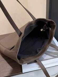 Minimalist Versatile Large Capacity Shoulder Bag, Casual Shopping Tote - Chocolate Brown - View 6