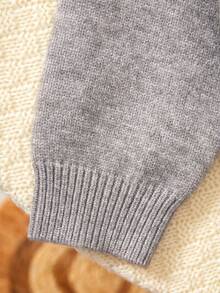 Girls Sweater Fashion Jacquard Cartoon Bear Embroidery Round Neck Long Sleeve Knitted Warm Elastic Cute Elegant Simple Pullover Knitwear Suitable For 4-12 Years Old Children Casual Versatile Top, Autumn/Winter New - Grey - View 5