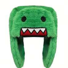 Winter Plush Cartoon Character Hat With Detachable Ear Flaps - Stretchy Beanie For Men & Women, Warm Adjustable Cold Weather Cap, Cute Birthday Gift Novelty Accessory, Winter Hat, Cold Weather Gear, Soft Texture - 綠色 - 查看 1