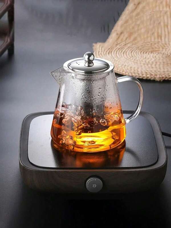 1 Piece 304 Stainless Steel Infuser Glass Teapot, Heat-Resistant Glass Teapot, Household Tea Set Flower Pot Tea Making Machine Set Kung Fu Tea Set For Home Restaurant Camping Office Tea Set Wine Set Summer Winter Drink Set