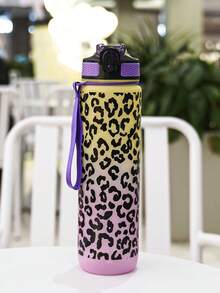 1pc 32OZ (Approx. 1000ml) Leopard Print Tumbler Cup, Stylish Leopard Pattern, With Locking Carabiner Handle Strap, Portable & Durable, Suitable For Outdoor Sports, Running, Fitness, Short-Distance Travel, Camping