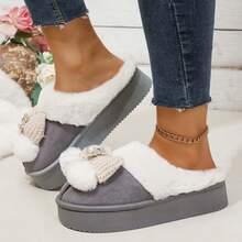 2025 Nowe damskie pluszowe kapcie domowe z kokardką, gruba podeszwa, antypoślizgowe, ciepłe i puszyste kapcie