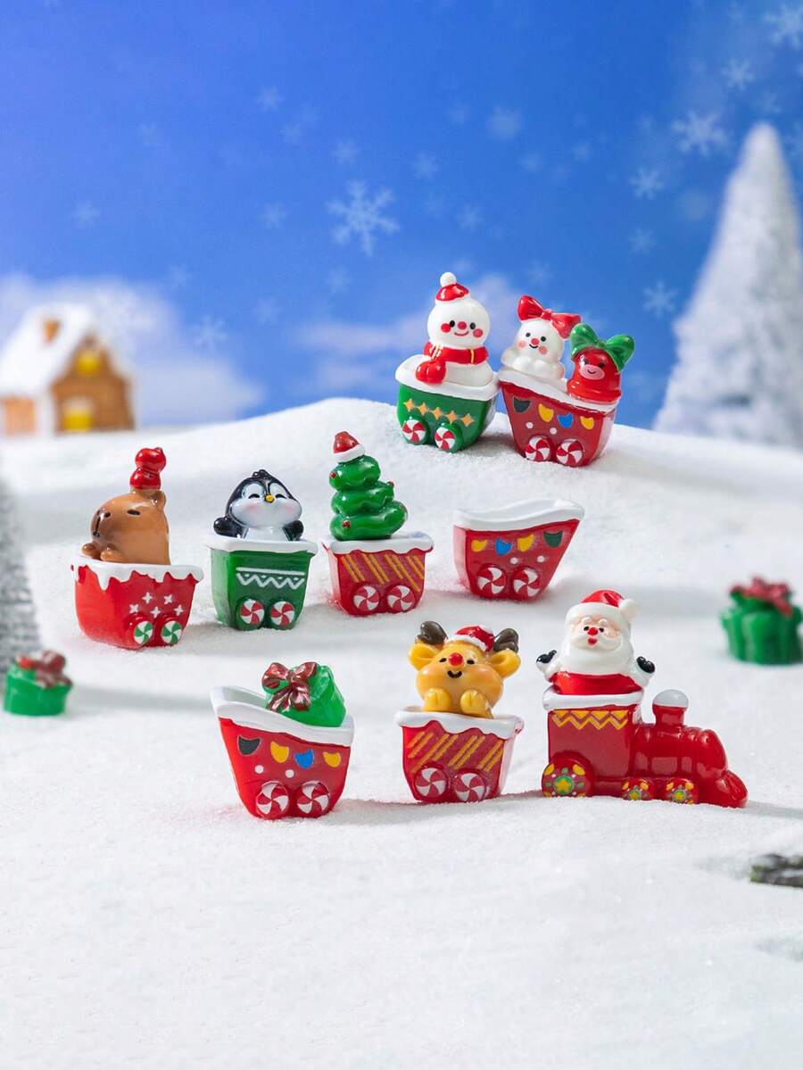 3sets Creative Mini Christmas Train&Snowman&Elk&Small Animal Small Ornaments,DIY Christmas Micro Landscape Decoration,For Doll House Accessories,Micro Christmas Decoration,Christmas Gifts,Christmas Crafts,Mini Figures,Mini Gifts,Mini Resin Animals,Elf On The Shelf Accessories,Mini Stuff,