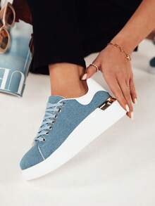 Women's Platform Sneakers With Metal Inserts, Lightweight Sneakers With Thick Soles, Stylish Casual Shoes With Decorative Heel Details, Fashionable Lifestyle Sneakers With Comfortable Cushioning For Everyday And Urban Style