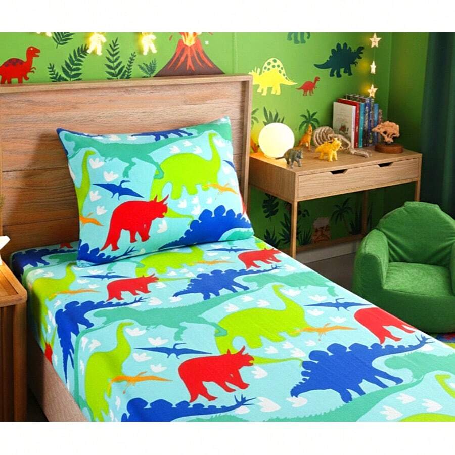 2-Piece Single Bed Sheet Set With Children's Prints - Blue Dino - View 1