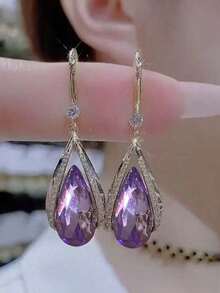 "1 Pair Elegant Blue Crystal Drop Earrings For Women – Fashionable Hook Design, European & American Classic Style Jewelry, Versatile Statement Accessory, Chic 2025 New Arrival, Perfect For Daily Wear, Parties & Gift Giving" - 彩色 - 查看 15