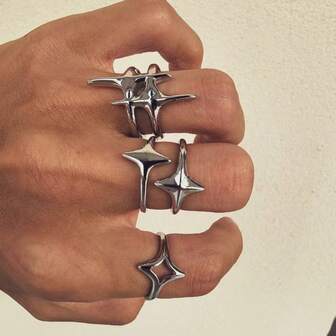 VKHK 4 件套可调节星形戒指套装，适合男女，日常和派对佩戴，礼物