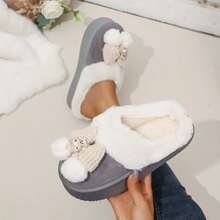 2025 Nowe damskie pluszowe kapcie domowe z kokardką, gruba podeszwa, antypoślizgowe, ciepłe i puszyste kapcie