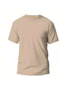 KIT 3 Basic Plain Men's T-Shirts 100% Cotton 30.1 - 棕色+米色+海軍藍 - 查看 3
