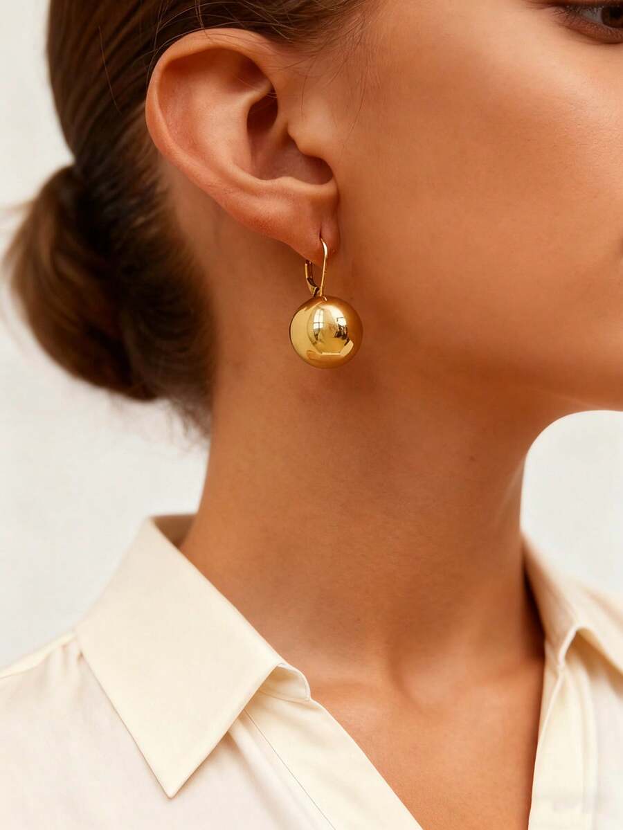 MONALLY 1 Pair Minimalist Teardrop Stainless Steel Earrings, Fashionable Versatile Jewelry Gift For Women, Birthday Party - Yellow Gold - View 1