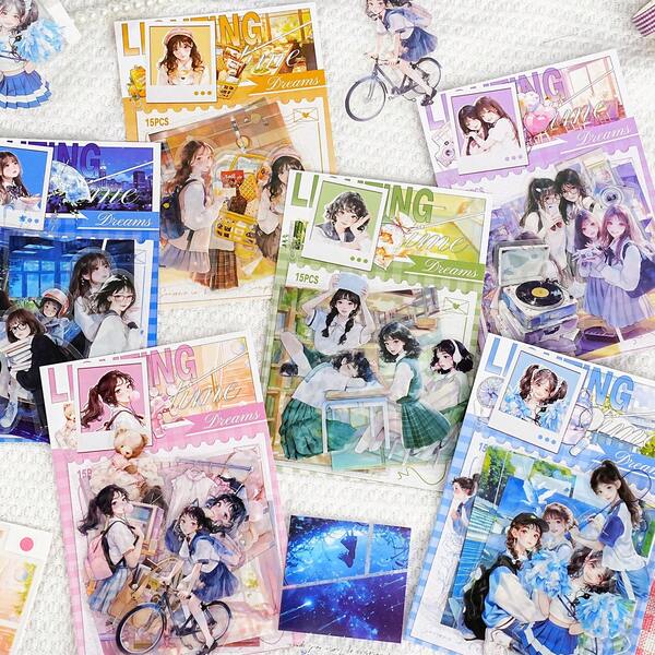6 عبوات، كل منها 20 ورقة، ملصقات PET بنمط شخصيات فتاة من سلسلة "شباب الأحلام" للكمبيوتر المحمول، غطاء الهاتف، الحقائب، دفتر DIY، أكياس الهدايا، تجميع الصور، قرطاسية الطلاب
