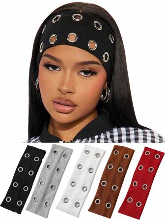 1pc Ladies' Hollow Circular Hole Elastic Headband Y2K Fashion Punk Headband Elastic Yoga Sports Headband With Eyelets Design Suitable For Retro Fashion Accessories For Girls Women Festivals Streets And Daily Wear Winter Scarf Warm Hair Bands Women Bandanas Winter Hair Accessories