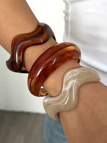 Set 3/1 buc brățară retro minimalistă ondulată din acril pentru femei, potrivită pentru purtare zilnică, stivuibilă, alegerea perfectă pentru cadou