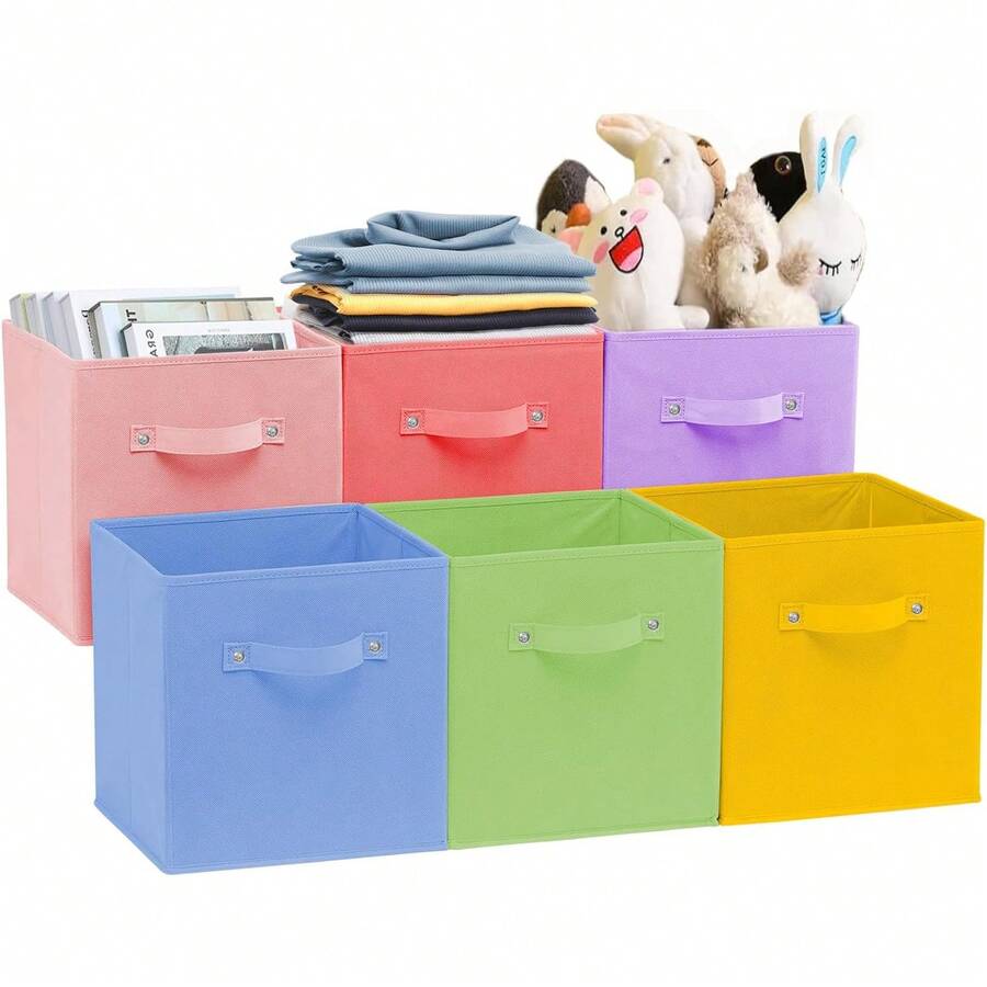 Cajas de Almacenamiento de Cubos de Tela Resistente con Asas, Cajas de Almacenamiento Plegables de , Organizadores de Ropa y Papeleras para Dormitorio, Armario y Estanterías - 1 - Ver 1
