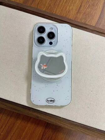 可爱卡通图案磁性手机支架带镜子，可用作化妆镜，送给女孩和朋友的礼物，桌面支架