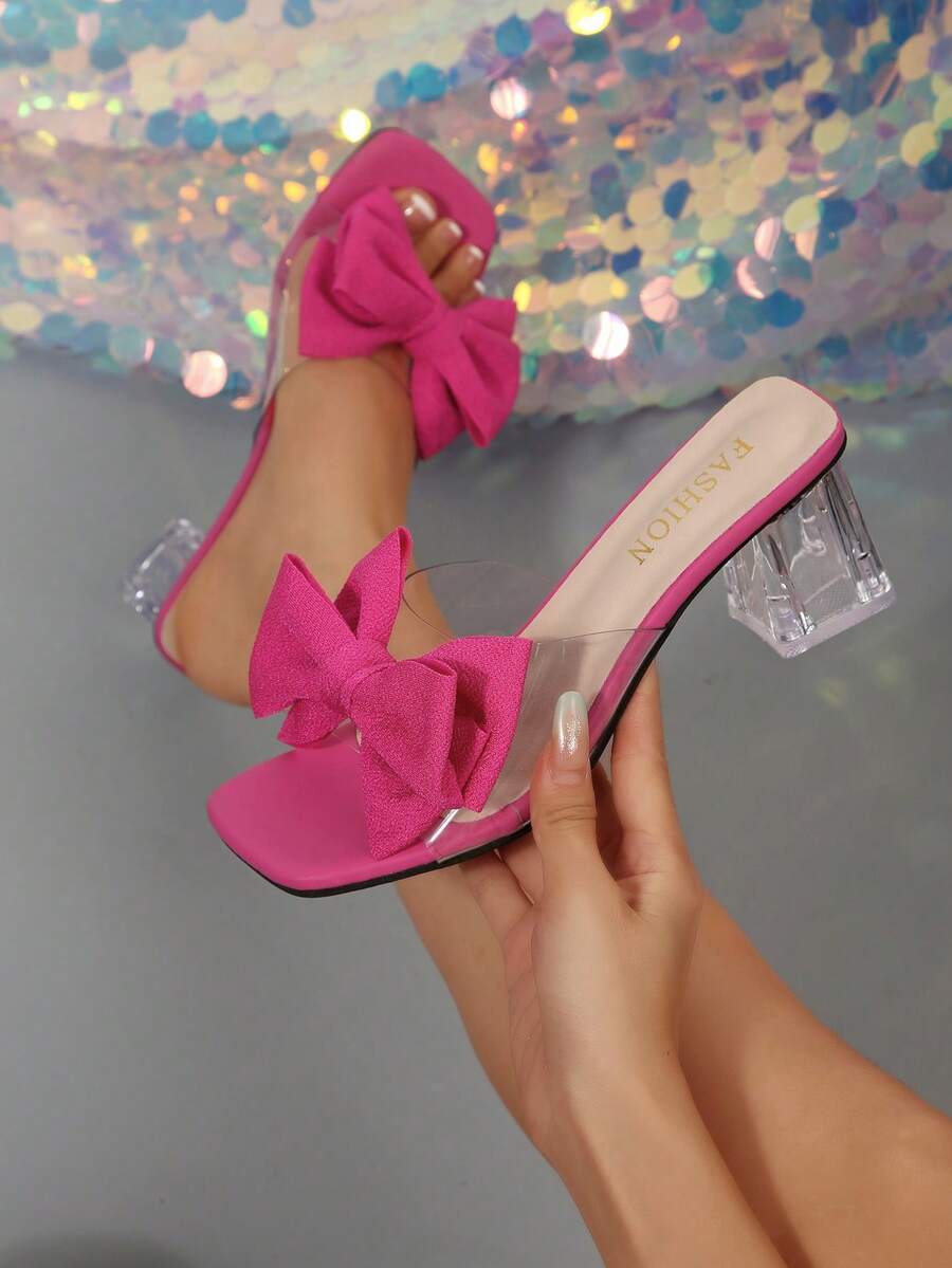 Women's Chunky Heel High Heel Sandals, Butterfly & Flower Pattern, Fashionable Wedding Princess Shoes