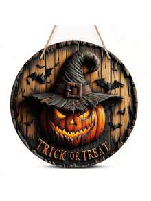 Halloween Home Decoration 2D Halloween Pumpkin Witcher Wooden Round Logo Creative Decoration Brand,Christmas - Orange - View 1