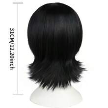 DShort Black Flip Wig +Hair Cap+2 Fangs Short Straight Black Bob Wig For Women 60s 70s 80s Party Wigs For Anime Movie Mavis Cosplay Costume For Halloween Christmas Themed Party Costume Outfit - Black - 查看 6