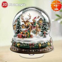 2D Flat, 360° Rotating Snow Globe With Enchanting Winter Forest Scene, Delicate Snowflakes And Warm Lighting - Polyester, No Electricity Required - Suitable For Holiday Home Decor Or Unique Gift, Snow Globe Christmas Decoration, Holiday Room Decor, Classic Decorative Style, 2D Flat