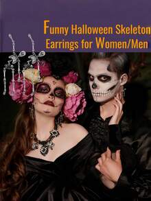 Punk Halloween Earrings For Women, Spooky Skull Skeleton Dangle Earrings For Women, Drop Earring,Scary Halloween Party Earring For Halloween Accessories