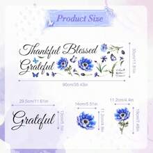 Inspirational Sticker Quote Grateful Thankful : Removable Peel And Stick Wall Decor For Family Room Kitchen Living Room Dining Room Motivational Quotes Wall Art With Positive Vibes And Uplifting Messages For Home Decoration