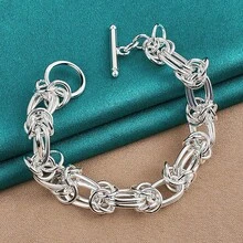 Pulsera de cadena de doble anillo chapada en plata de ley 925 para mujeres, joyería de moda para boda y fiesta