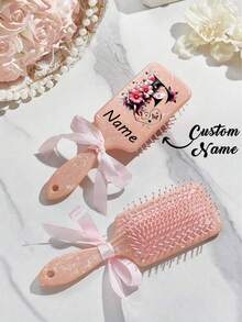 1pc Customized Comb, Personalized Hair Brush, Custom Engraved Name Bridesmaid Gift, Girl Birthday Gift, Nude Pink Air Cushion Comb, Grandmother Gift, Anniversary Gift, Valentine's Day Gift, Birthday Gift, Wedding Gift, Mother's Day Gift, Best Friend Gift - Style 6 - View 4