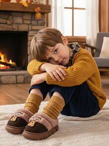 Cartoon Capybara Children's Plush Lined Thick Slippers, Cute Boys/Girls Soft Bottom Comfortable Indoor House Slippers