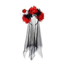 Women's Dia De Los Muertos Flower Costume Headpiece Halloween Day Of Dead Costume Headband - 骷髏紅和黑色+均碼 - 查看 2