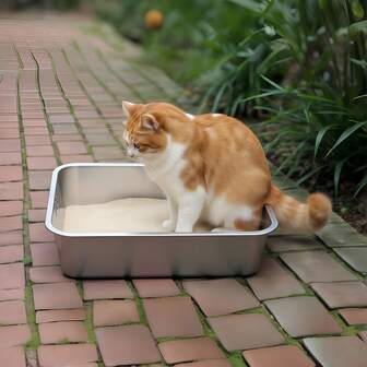 高品质不锈钢猫砂盆 - 金属高边猫砂盆，适用于中小型猫咪、兔子和其他宠物，不粘、无异味、易于清洁、防溅，坚固耐用，室内猫咪厕所用品