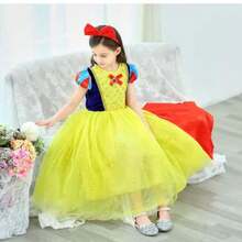 Luxury Children's Dress With Cape And Gold Details Ideal For Fancy Dress Parties For Girls - Màu vàng - Xem 8